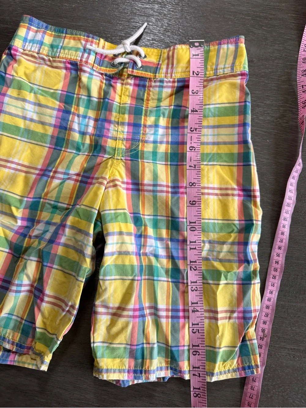 Y2K Ralph Lauren Vintage Colorful Plaid Boys Kids Swimsuit Trunks M